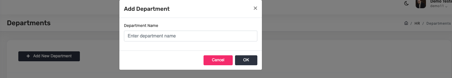 Add department dialog