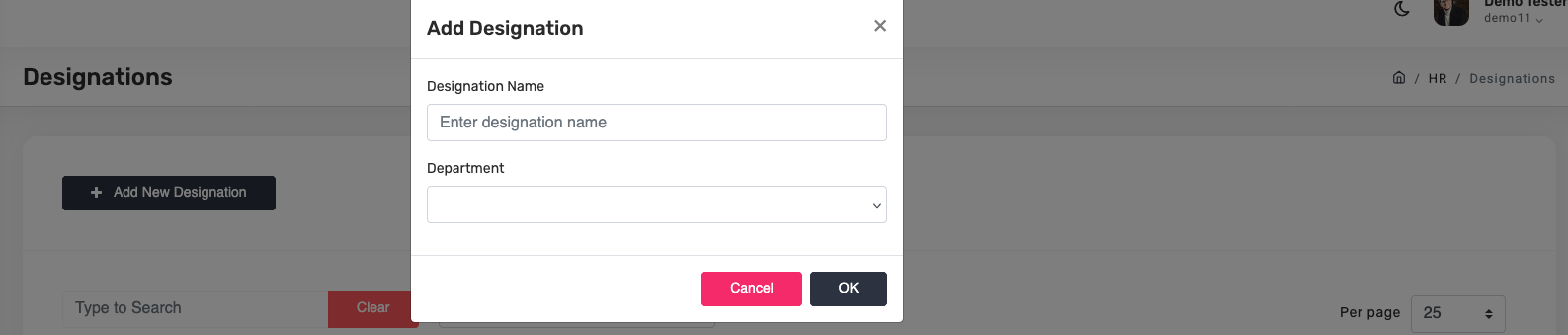 Add designation dialog