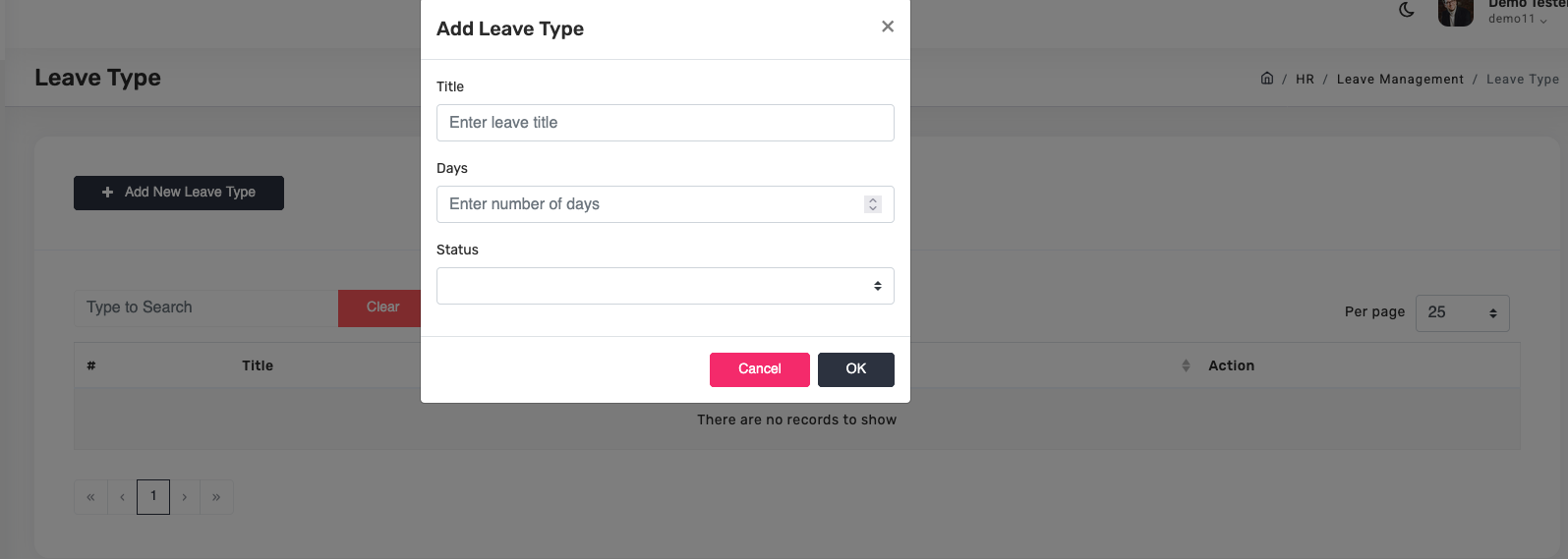 Add leave type dialog