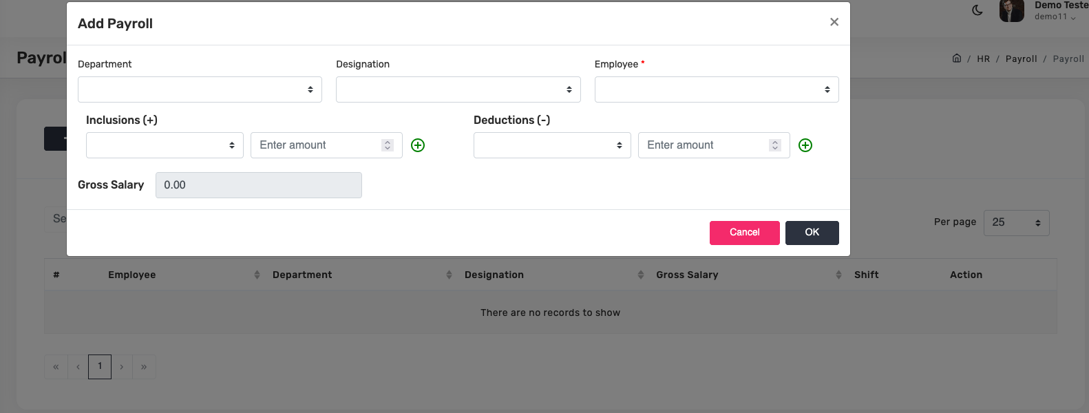 Per-employee payroll dialog