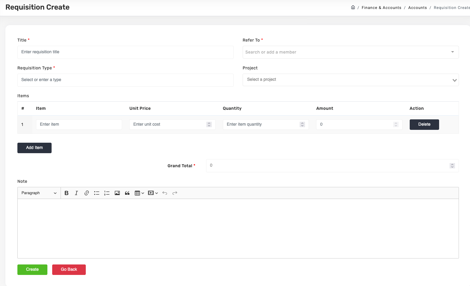 HR requisition form