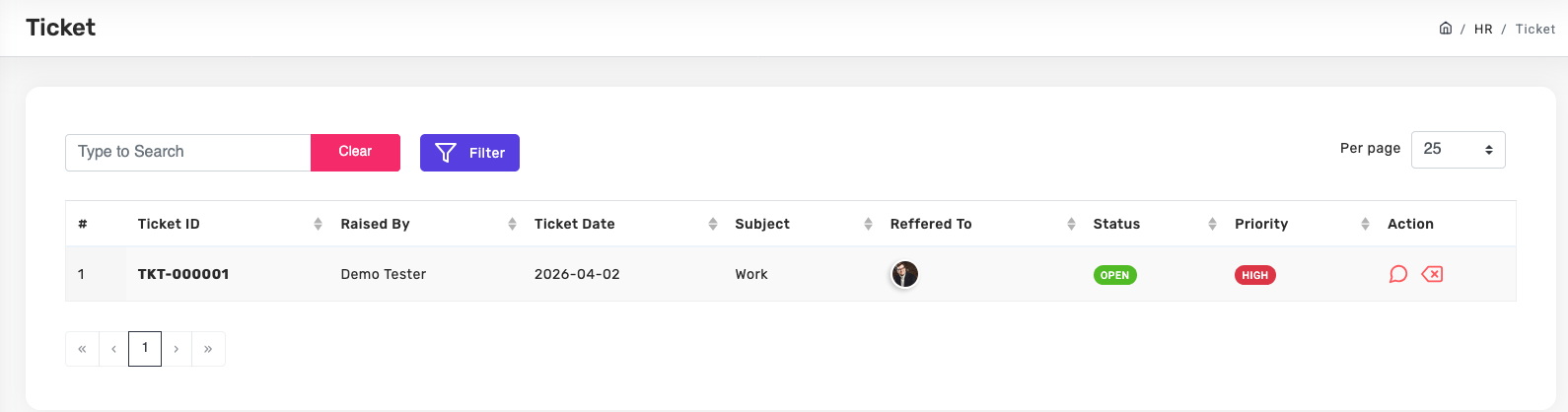 Ticket admin view