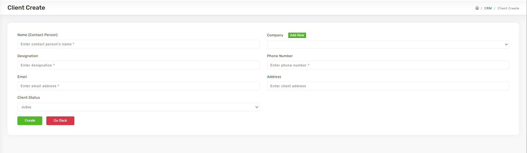 Create client form