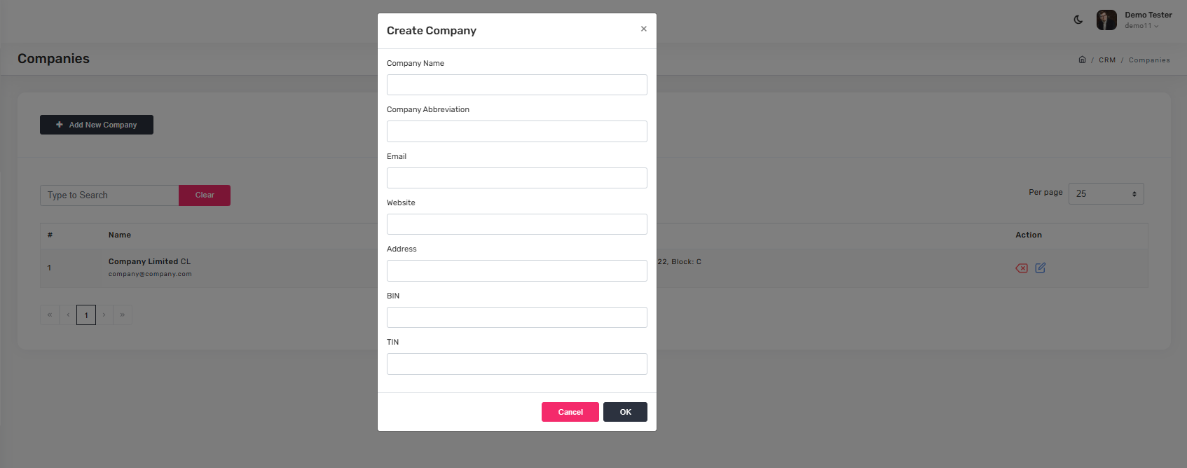 Create company dialog