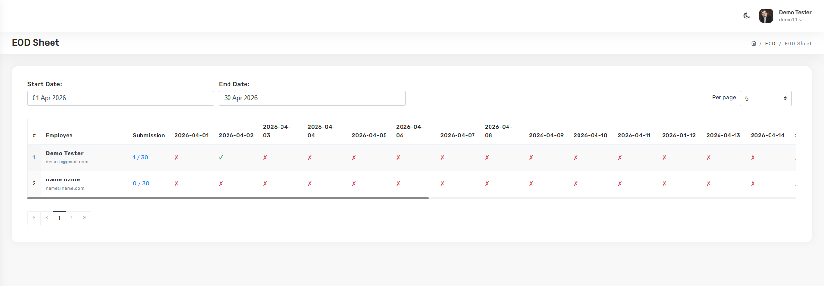 Team EOD sheet grid