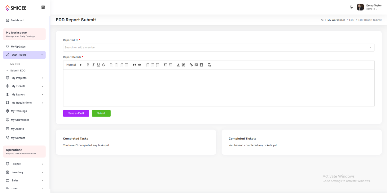 Submit EOD report form